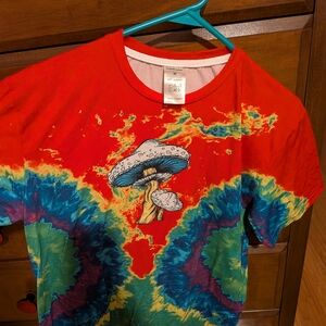 Colorful Tie-Dye Kids Shirt with Mushroom Design